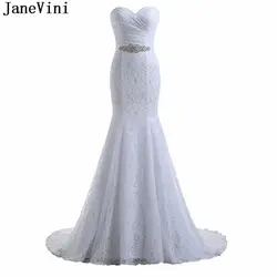 JaneVini Элегантный Русалка Белый Свадебные платья 2019 Милая пояса из бисера плюс размеры кружевное свадебное платье Vestido De Noiva Renda