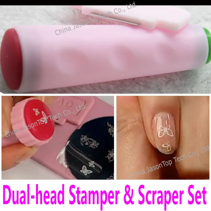 

Dual heads Nail Art Stamping Stamper Set with Scraper Double head Decoration Toolkit for Kids Girls Women Stencil Template Plate