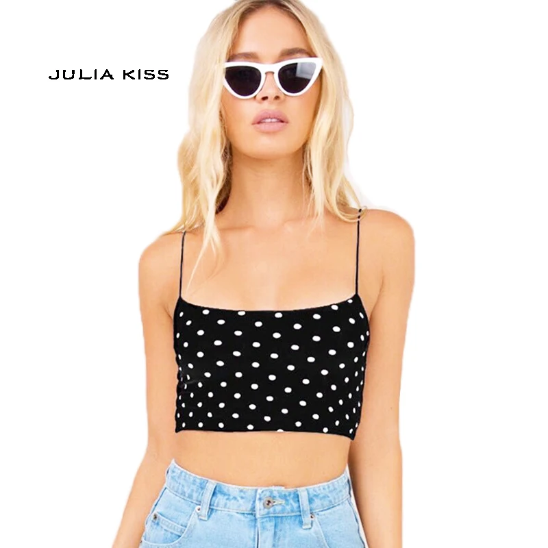 

Women Polka Dot Cami Tops Women Crop Camis Sexy Female Crop Tops