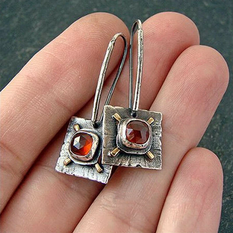 

Sale 1pc Retro Bohemian Red Blue Pendant Drop Earrings Women Square Hook Ear Ethnic Dangle Earring