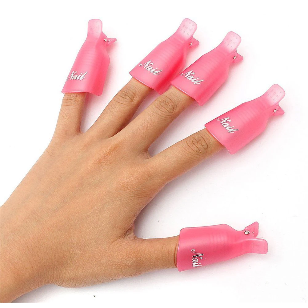 

YOST 10PC Plastic Acrylic Nail Art Soak Off Cap Clip UV Gel Polish Remover Wrap Tool(Pink)