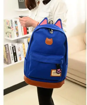 Coofit, холщовый рюкзак для женщин, девочек, ранец, школьные сумки, милый рюкзак, школьный рюкзак, Детские Мультяшные сумки с кошачьими ушками - Цвет: Picture Color