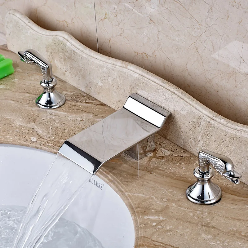New Design Brass Chrome Bathroom Washing Basin Faucet 2 Handles 3 Holes Lavatory Sink Faucet