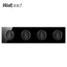 Настенная панель L6 из черного закаленного стекла с четырехгранной рамкой, настенная розетка европейского стандарта, 4 комплекта, электрическая немецкая розетка 16А, круглый дизайн