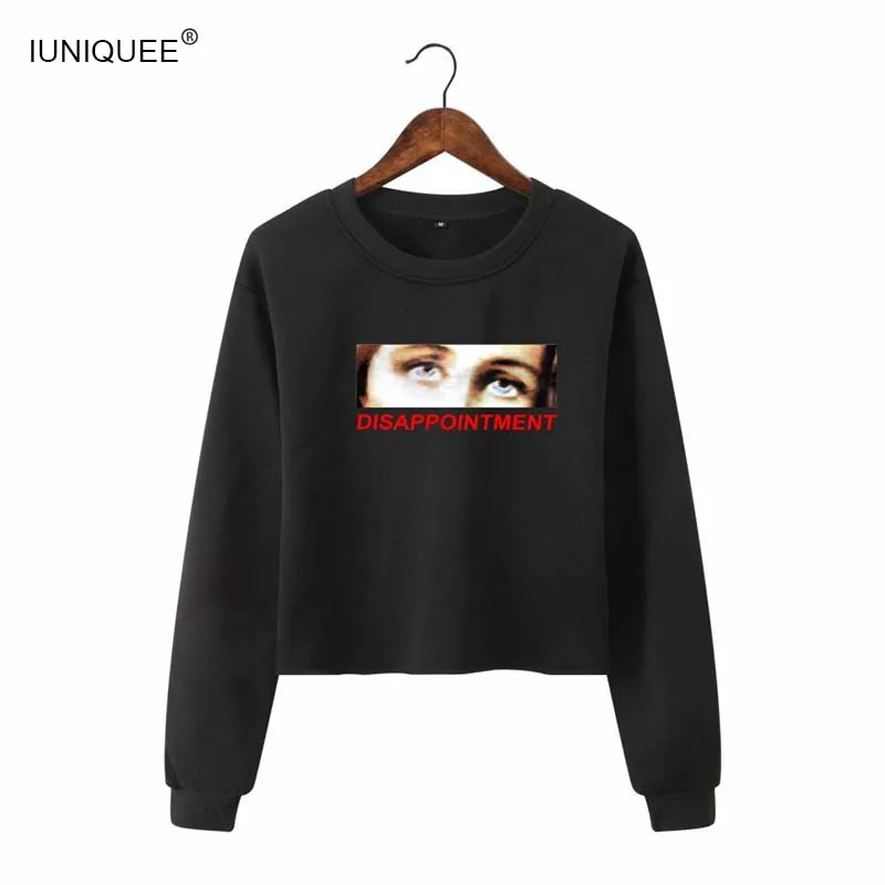 2018 New Women Casual Trend Cloth Spring Fall Autumn Long Sleeve Grey Black Disappoint Crop Hoodies Sweatshirts Print Pullovers | Женская