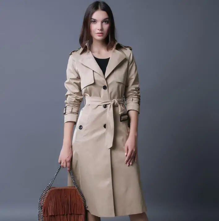 Beige fashion slim sexy trench coat women medium long overcoat womens