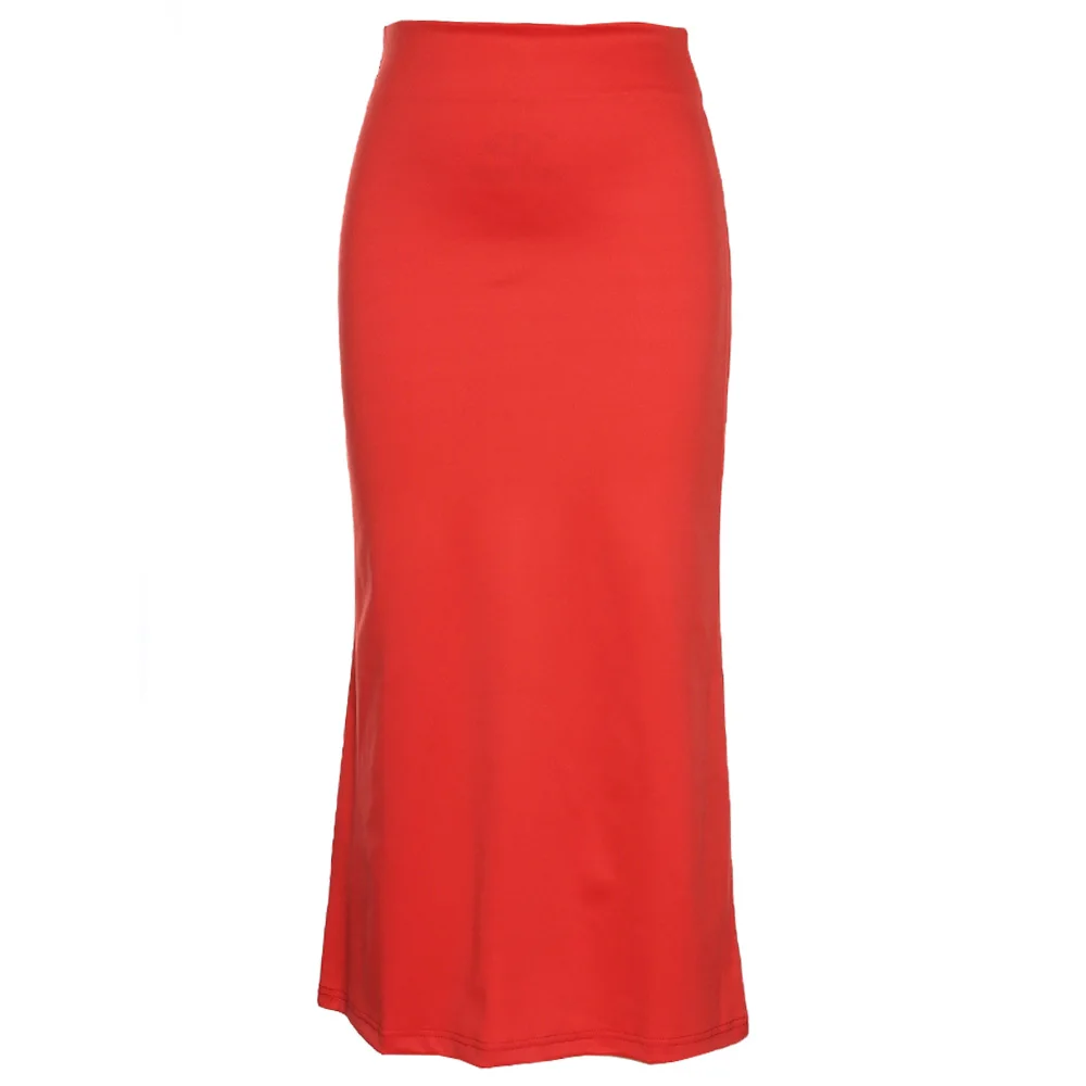 

Joineles Spring Autumn New Fashion Women's High Waist Solid Color Midi Length Elastic Skirt Promotions Lady Orange-Red Skirts