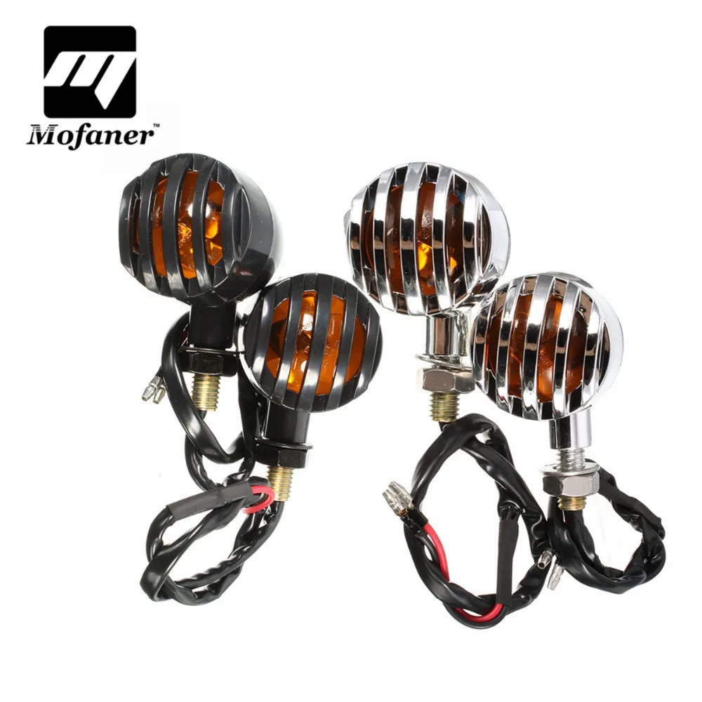 

2Pcs 12V 5W Chrome/Black Plastic Amber Motorcycle Grill Bullet Indicator Turn Signal Lights For Harley