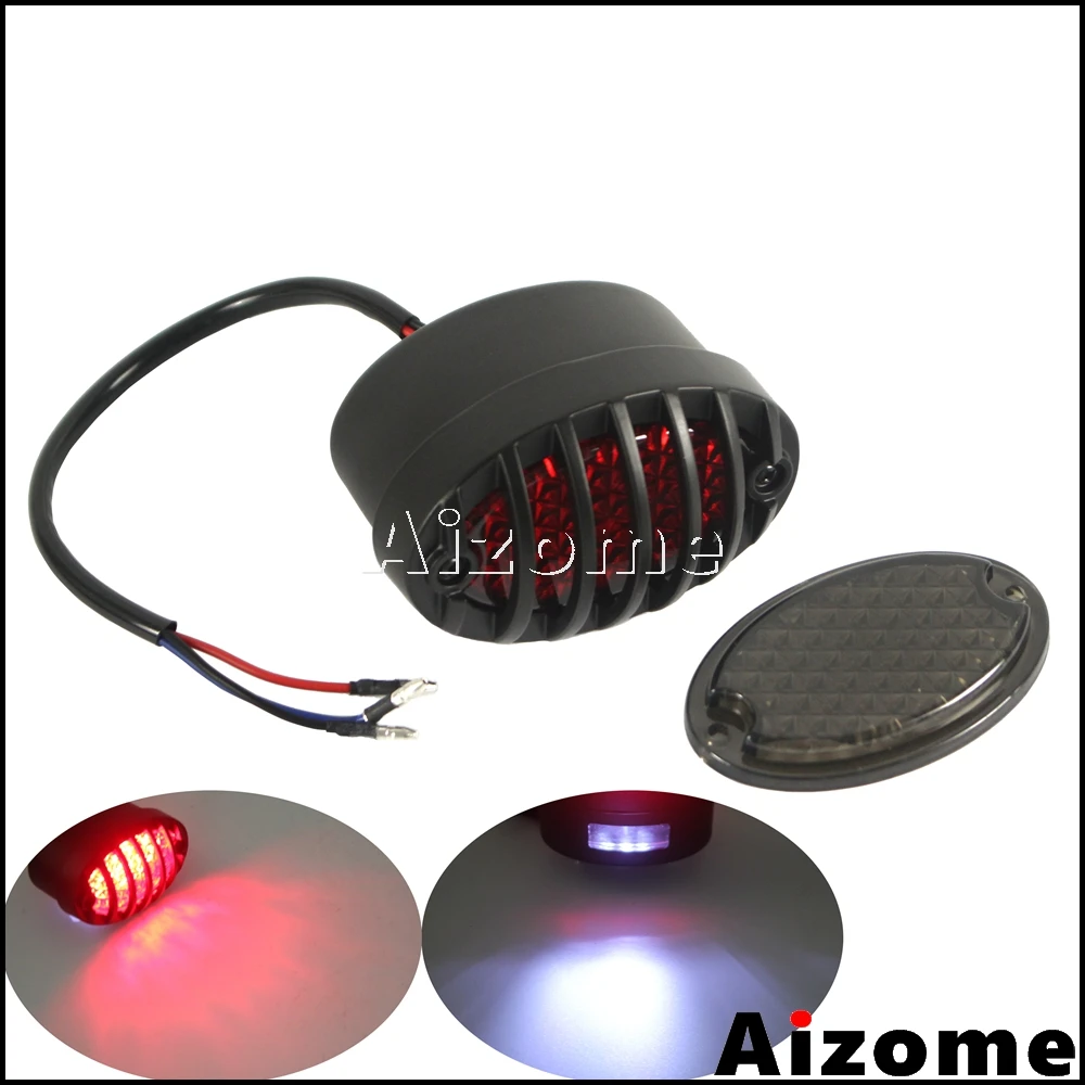 

Motorcycle LED Tail Light Red Smoke Lens Oval Brake Stop Lamp Licence Light Grill Rear Light For Harley Cafe Racer Scrambler