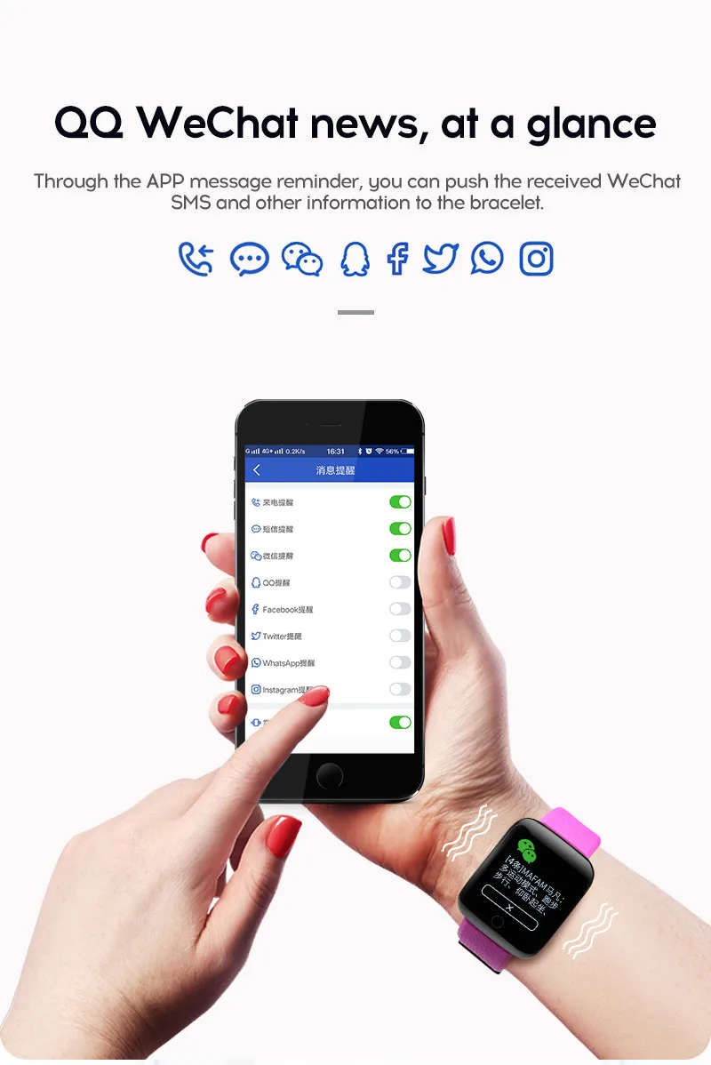 LYKRY A6S Smart Bracelet Fitness Tracker Heart Rate Blood Pressure Monitor Smart Band IP67 Waterproof Sports For Android IOS+Box (16)