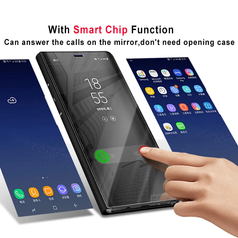 Дешево Зеркальный чехол для samsung Galaxy S8, откидная крышка, оригинальный зеркальный смарт чип внутри для samsung S8 Plus Note 8 S9 S9 plus, чехол для телефона
