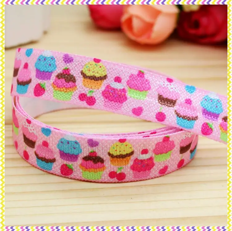 5/8'' Free shipping Fold Over Elastic FOE cupcake printed headband headwear hair band diy decoration wholesale OEM B843 | Дом и сад