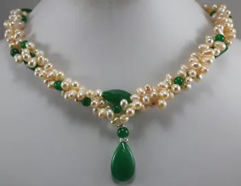 

Natural Pearl Green Jades Necklace,Cultured Freshwater Pearl Green Jades Necklace New Free Shipping