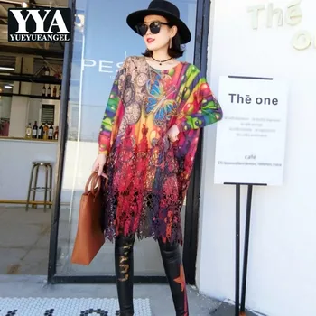 

Fashion Vintage Patchwork Lace Long Sleeve Women Dress Loose L-3XL Casual O-Neck High Quality Female Dress 2019 Designer Clothes