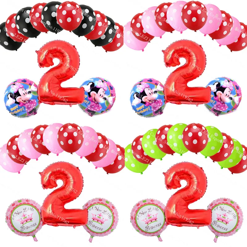13 шт. день рождения Красный номер 1 2 3 года воздушный шар с Минни-Маус вечерние украшения фольги шар точка латексные воздушные шарики, детские игрушки Baby shower