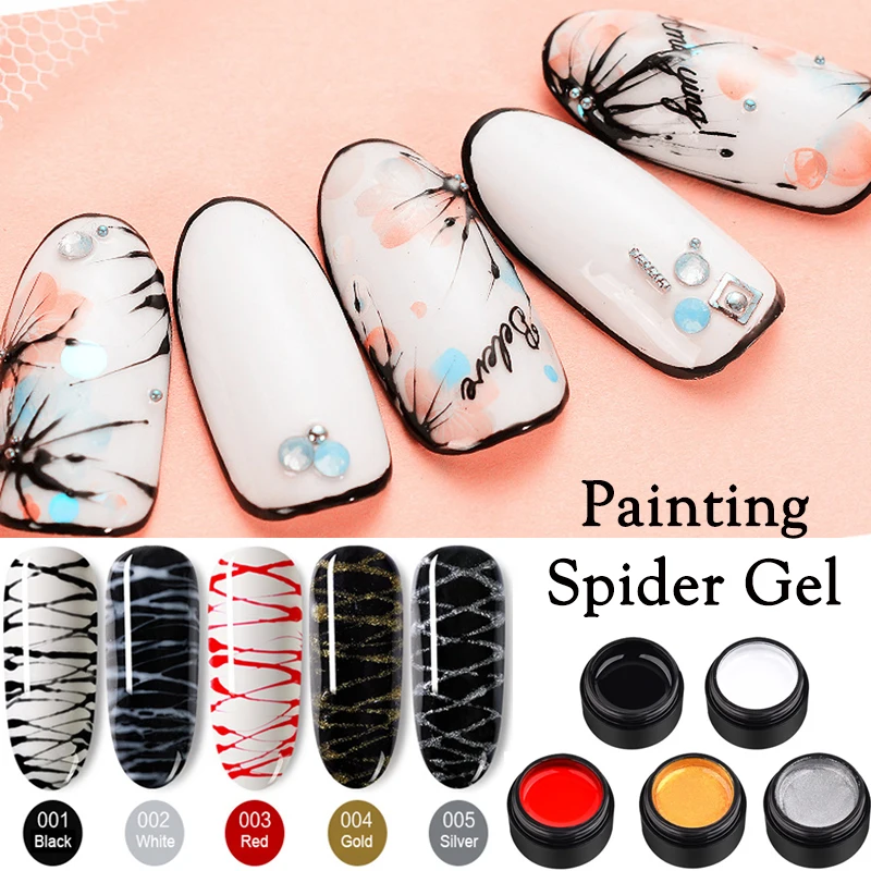 

HOT Sale Spider Gel Nail Art Line Silk Point Creative Pulling Wire 3D Painting Gel Varnish With Brush Spider Web Gel 5 Colors