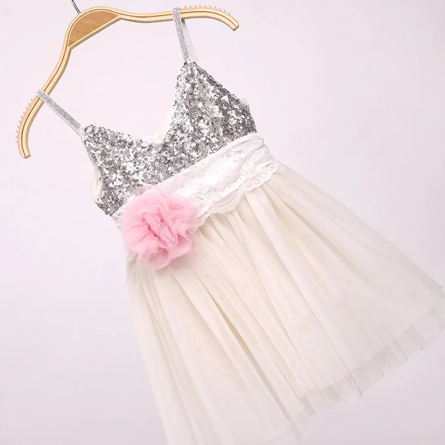 Wholesale 5pcs children girls 2016 sleeveless summer dresses baby girl straps sequined tutu