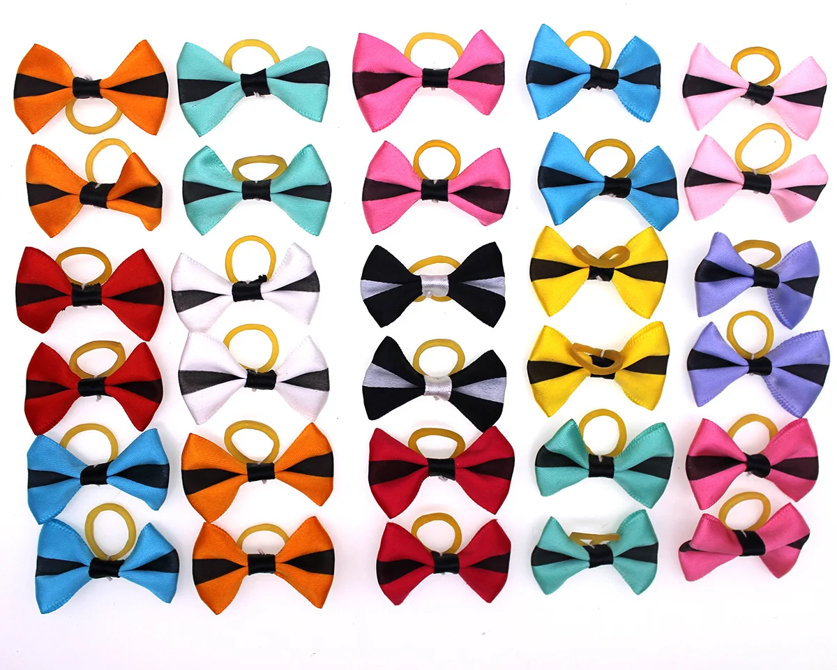 10pcs Pet Puppy Cat Dog Hair Bows with Rubber Bands Dog Grooming Accessories for Small Dogs