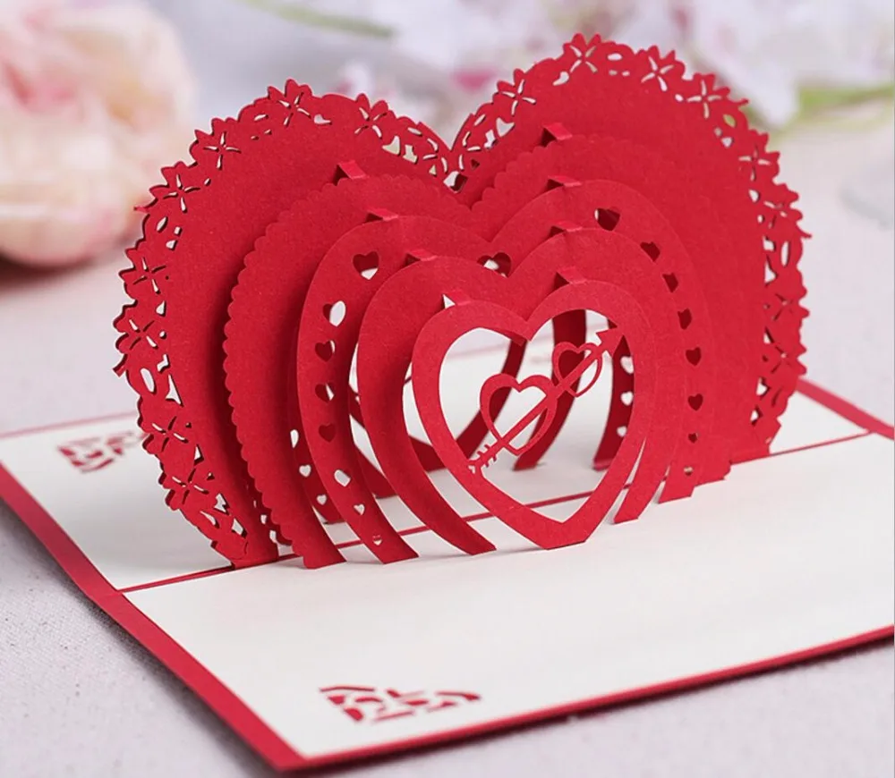 Carte D Invitation De Mariage En Forme De Cœur Faite A La Main Kirigami Origami Carte Postale D Anniversaire 10 Pieces Aliexpress