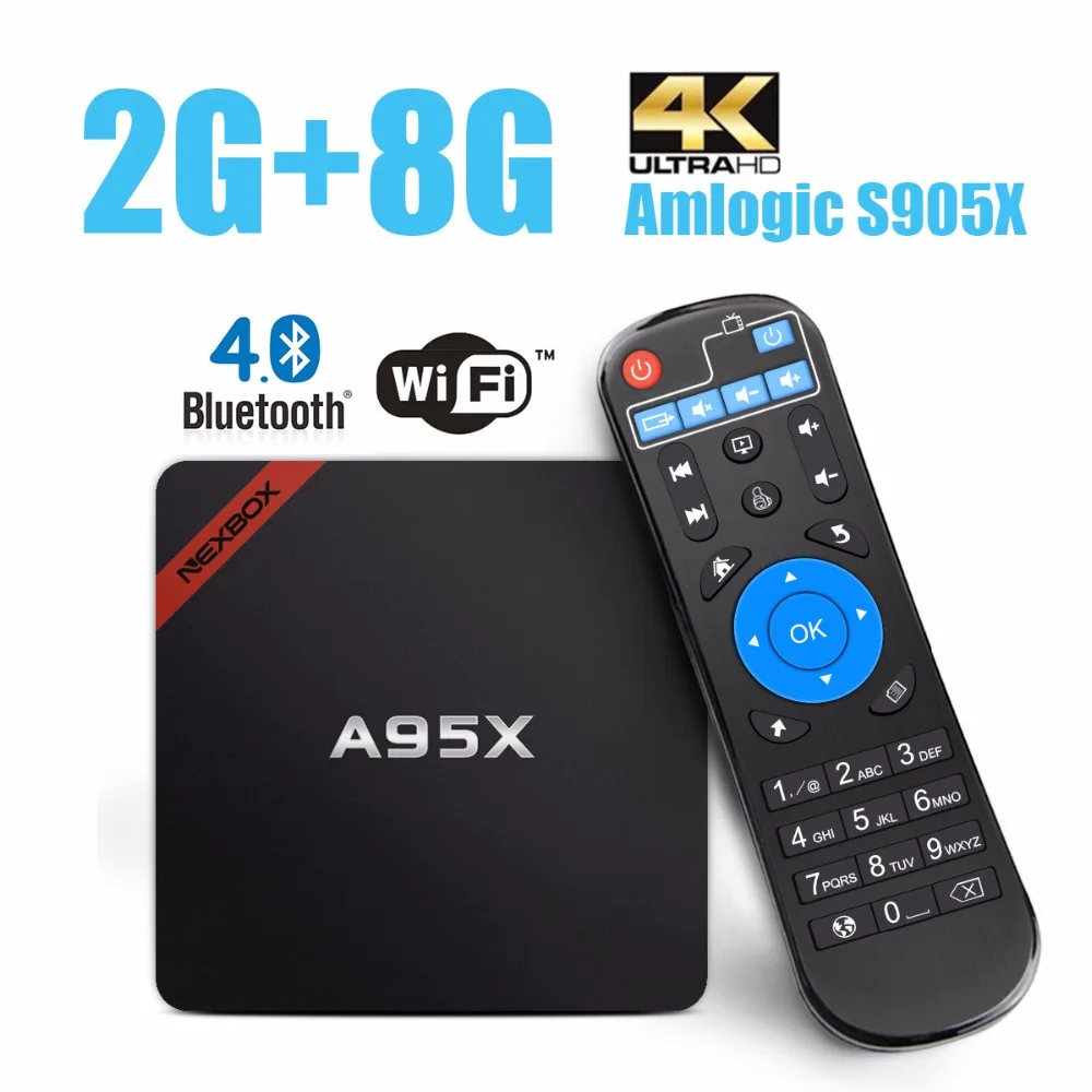 

Nexbox A95X TV Box Amlogic S905X Quad Core 2GB/8GB Set Top Box WiFi Bluetooth 4.0 Streaming Media Player with Remote OTT