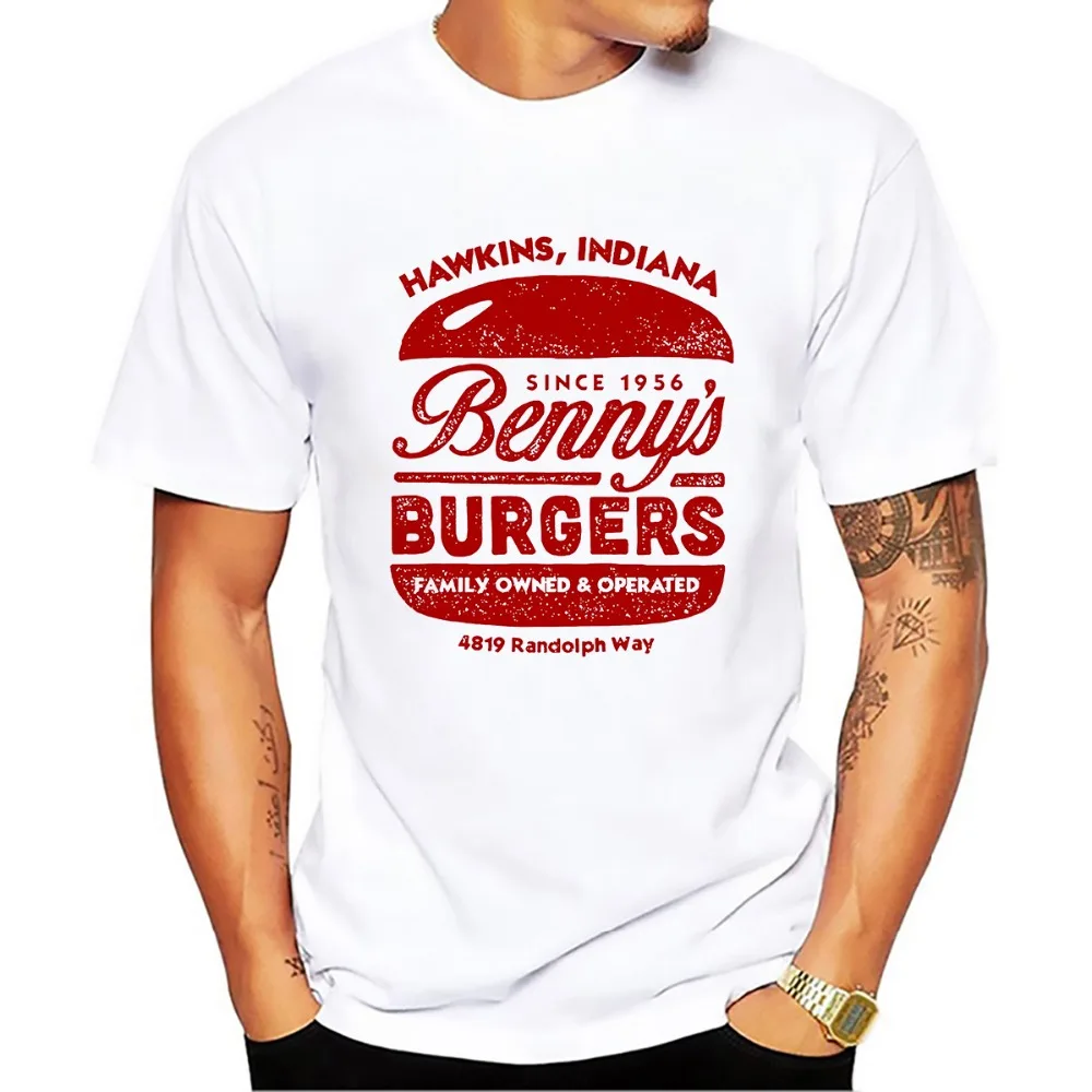 Мужская Повседневная белая футболка с надписью STRANGER Indiana Hawkins BENNY BURGERS большие