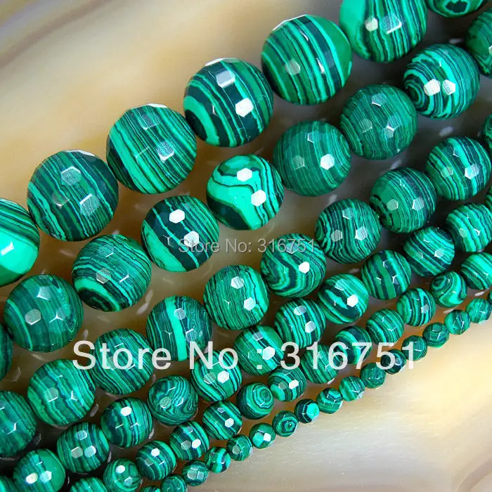 

Free Shipping 15inches Faceted Malachite Gem Round Loose Spacer Beads for Jewelry Making DIY Bracelets 4 6 8 10 12mm Pick Size