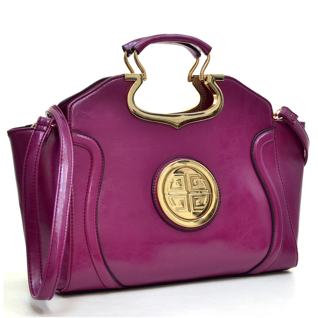 Dasein Women's Designer Drop Handle Deep Gloss Winged Handbag Tote Satchel Shoulder bag iPad Bag with Removable Shoulder Strap