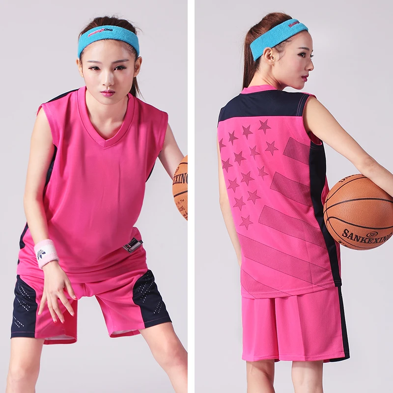 Джерси шорты 2 шт. Баскетбольная одежда женский набор 10 цветов Дамская спортивная одежда Летний костюм женская одежда индивидуальный логотип номер имя - Цвет: Розовый