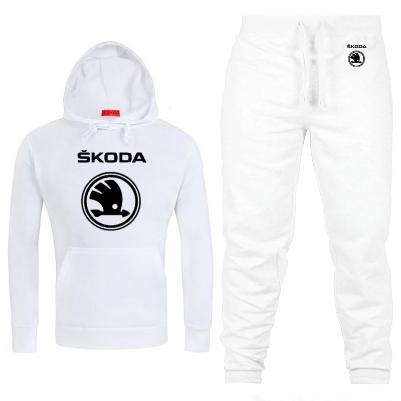 Hoodies Men Skoda Car Logo Printed unisex Sweatshirt Fashion Men Hoodie hip hop harajuku Casual Fleece Hoodies Pants Suit 2Pcs - Цвет: 801