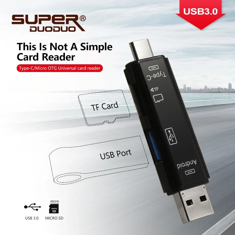 Высокоскоростной USB 3 0 TF кардридер в 1 Type C OTG Micro флэш адаптер соединитель по самой