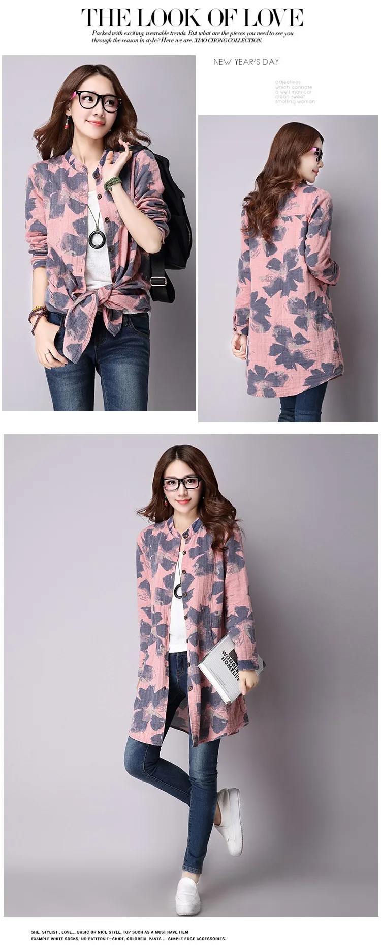 NIJIUDING Spring New Fashion Floral Print Cotton Linen Blouses Casual Long Sleeve Shirt Women  Top With Pockets cute blouses