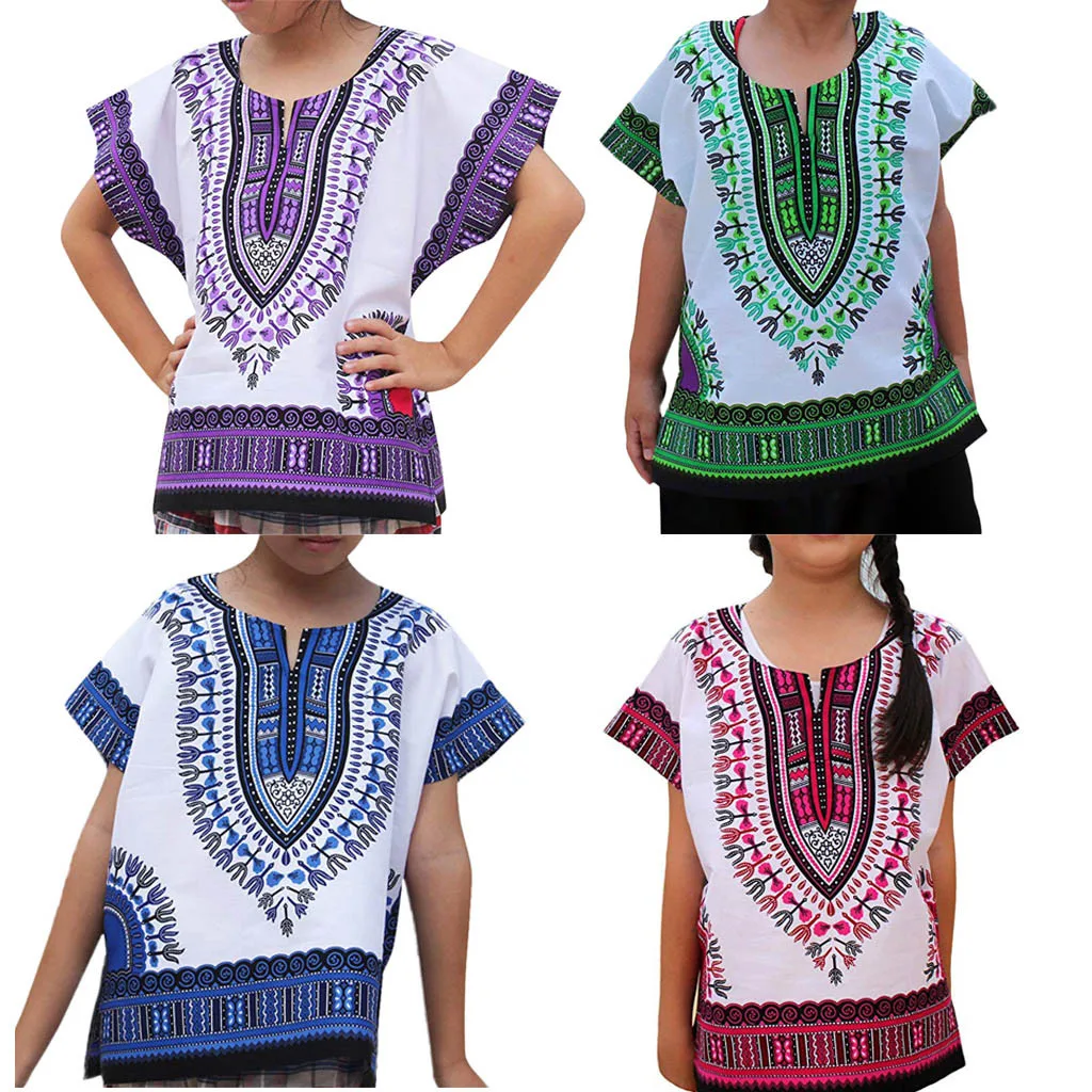 

Baby Boys Girls Clothes Children Cotton Casual Tops Summer African Colour Short Sleeves Print Tops T-shirt Toddler Kids Outfits