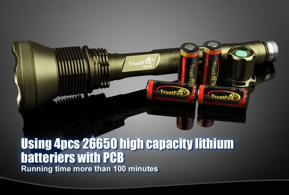 1 комплект TrustFire AK-90 12 * Cree XM-L T6 13000lm 5-режим белого света фонарик-(4x26650 5000 мА/ч, Батарея) + VC2 Зарядное устройство