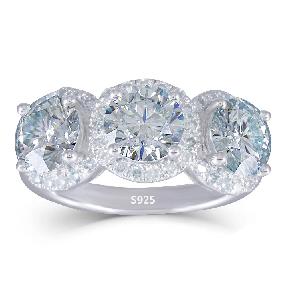 

Transgems Platinum Plated Silver 3.45CTW 2.3mm Band Width Center 6.5mm Moissanite Engagement Ring with Accents