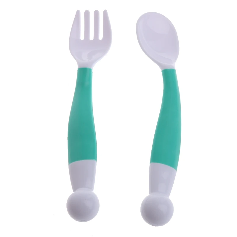 2Pcs Flexible Fork Spoon Baby Spoon Fork Set Adjustable Children
