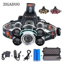 Светодиодный фонарь XML T6, супер яркий, 4 режима, масштабируемый, налобный фонарь, перезаряжаемый, налобный фонарь, фонарь для кемпинга, охоты, рыбалки