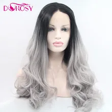 DOROSY волосы высокотемпературное волокно бразильские водные парики Черный Омбре серебристо-серый длинные волнистые синтетические волосы на фронте парик