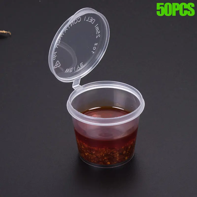 

50 Pcs/Set 40ml Transparent Sauce Cup Plastic Disposable Sugar Ketchup Food Storage Container Salad Jam Dip Box With Lid -Drop
