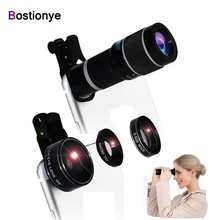 

Bostionye 20x 4 in 1 telephoto Zoom Lens Fisheye wide angle Macro Camera Lens Kit For iPhone Samsung Android phones 98%of models