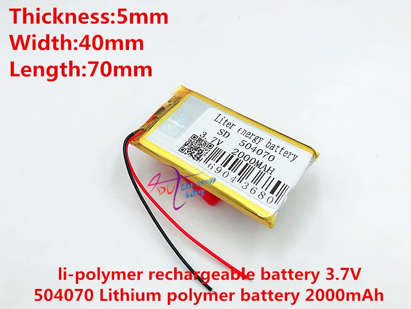 

1pcs Polymer battery 2000 mah 3.7 V 504070 smart home MP3 speakers Li-ion battery for dvr,GPS,mp3,mp4,cell phone,speaker