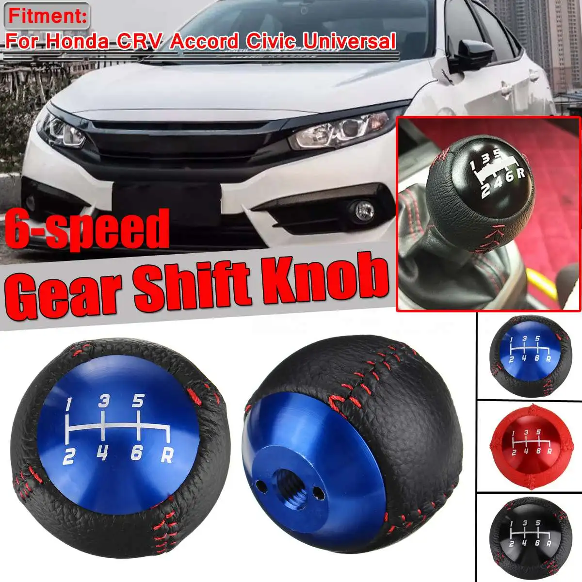 

Red/Blue/Black 6 Speed Gear Shift Knob Universal For Honda CRV CR V For Accord for Civic 6 Speed Car Gear Shift Knob Leather