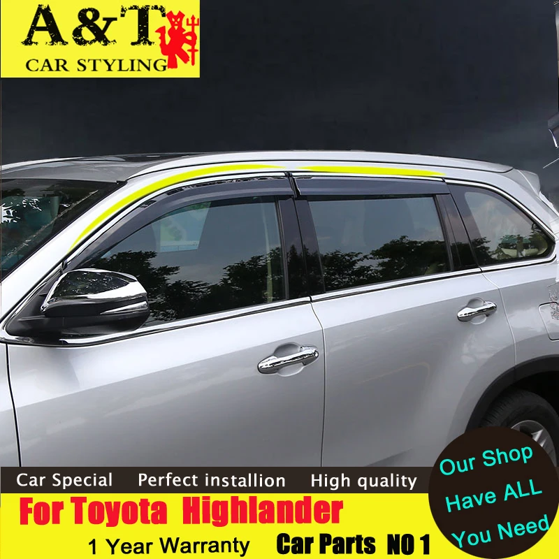 

car styling For Toyota Highlander Rain shield 2015-2017 Highlander rain gear car barometer decorative Window Decoration strip