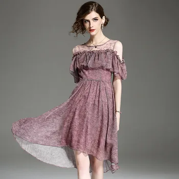 

European runway 2018 autumn new fashion Fashion round neck ruffled mesh gauze dress designer perspective women lady dresses