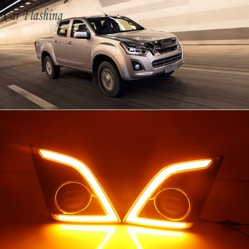 

Car Flashing 2Pcs LED Car DRL Daytime running light fog lamp for Isuzu D-max Dmax 2016 2017 Pickup truck with yellow signal