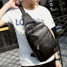 Модный кожаный мужской нагрудный Пакет Черный Многофункциональный маленькая ручка через плечо сумка