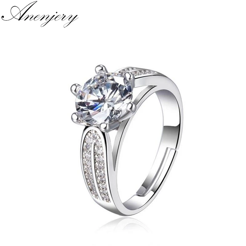 

Anenjery Luxury Classic Love Wedding Ring 925 Sterling Silver 6MM-8MM AAA CZ Zircon Rings For Women anillos Resizable S-R181