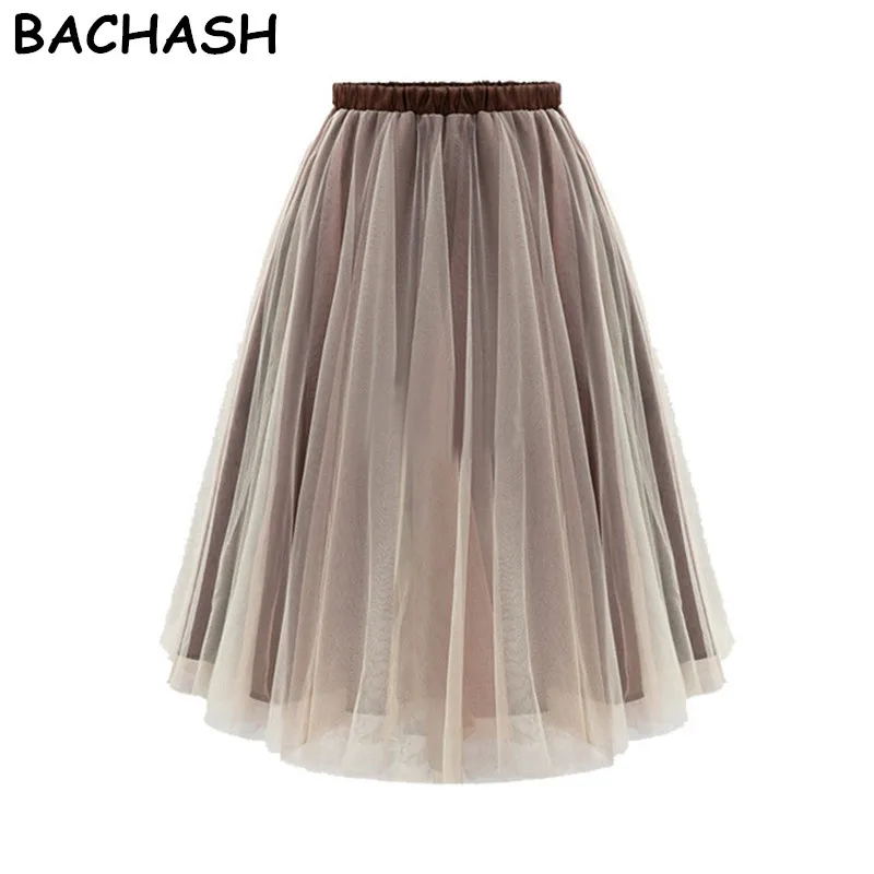 BACHASH Fashion Sweet Multi layer Puff Gauze Skirt Elastic Waist Women