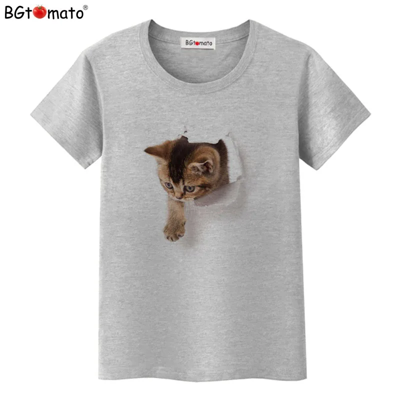 BGtomato, новинка, креативная 3D футболка, супер милая футболка с котом, Женская оригинальная брендовая Повседневная забавная футболка с коротким рукавом