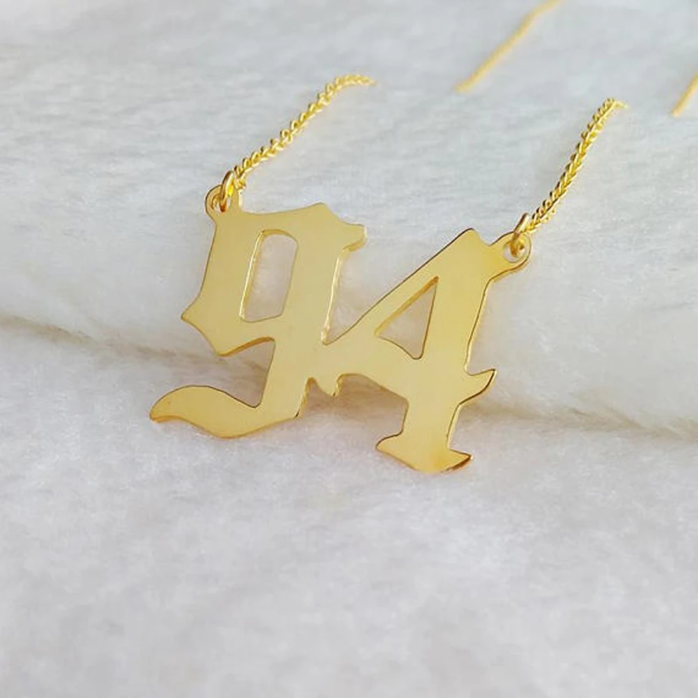 Personalized Old English Font Lucky Number Pendant Necklace Custom Made Up to 8 Numbers