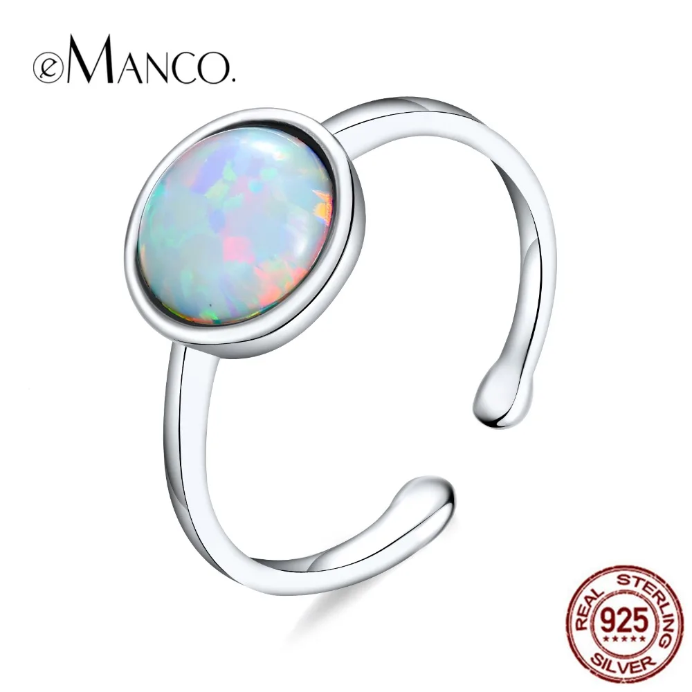 

eManco Perfect 925 Silver Opal Stone Ring Round Shape Colorful Shining Minimalist Cute Open Ring New Arrivals Jewelry